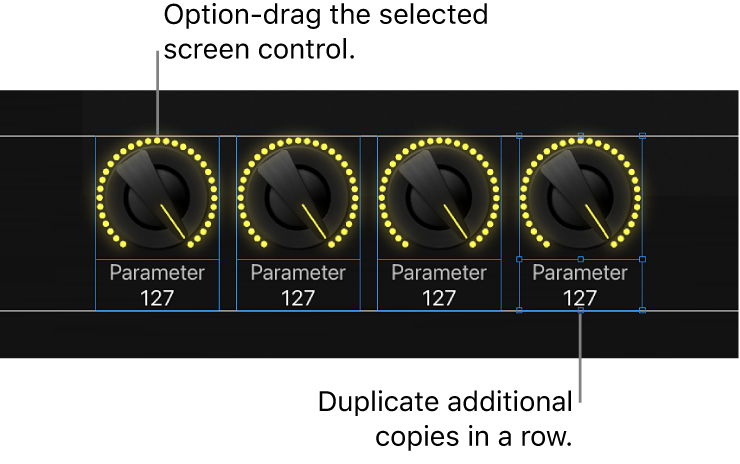 Figure. Option-drag a screen control, then duplicate additional copies to create a row or column.