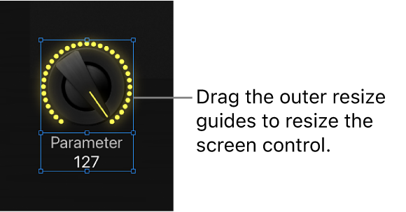 Figure. Dragging the outer resize guide to resize a screen control.