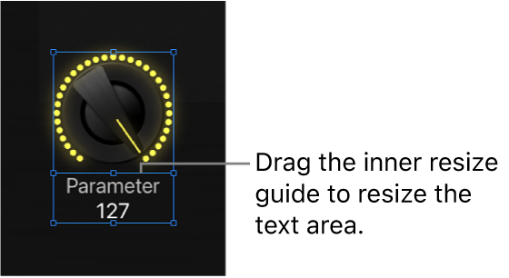 Figure. Dragging the inner resize guide to resize the text display area of a screen control.