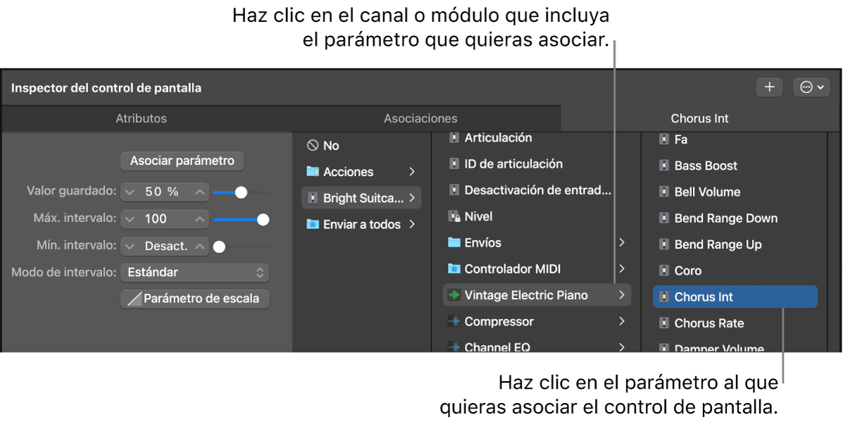 Ilustración. Asociación de un control de pantalla mediante el explorador de asociación de parámetros.