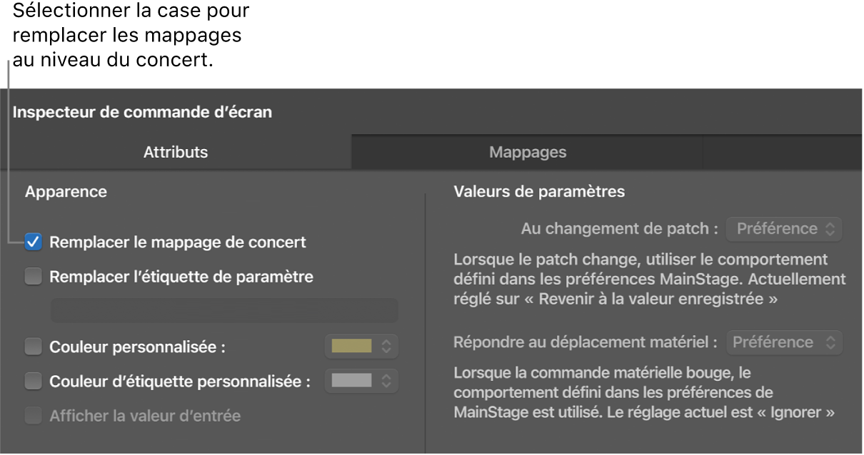 Figure. Sélection de la case Ignorer le mappage de concert.