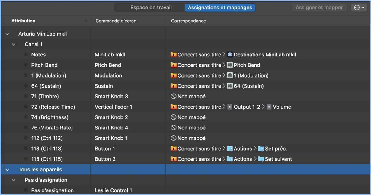 Figure. Table Assignations et mappages.