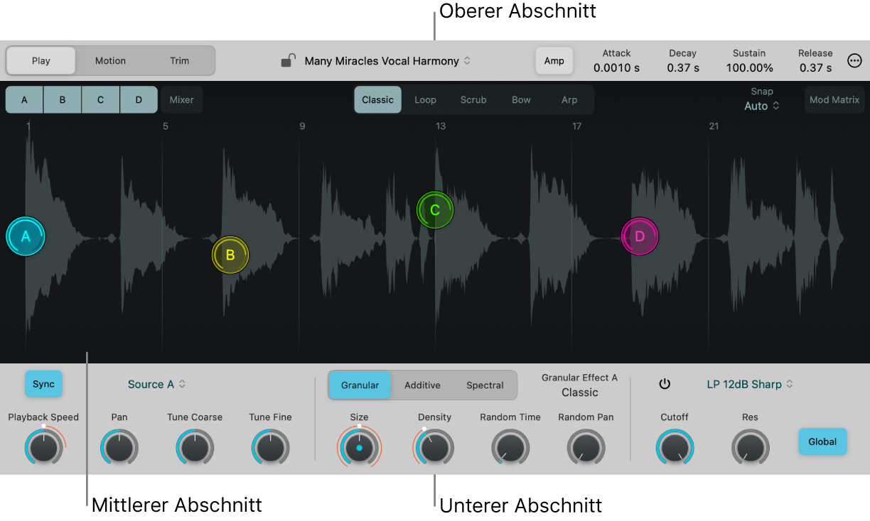 Abbildung. Gesamtes Sample Alchemy-Interface mit allen Parametern