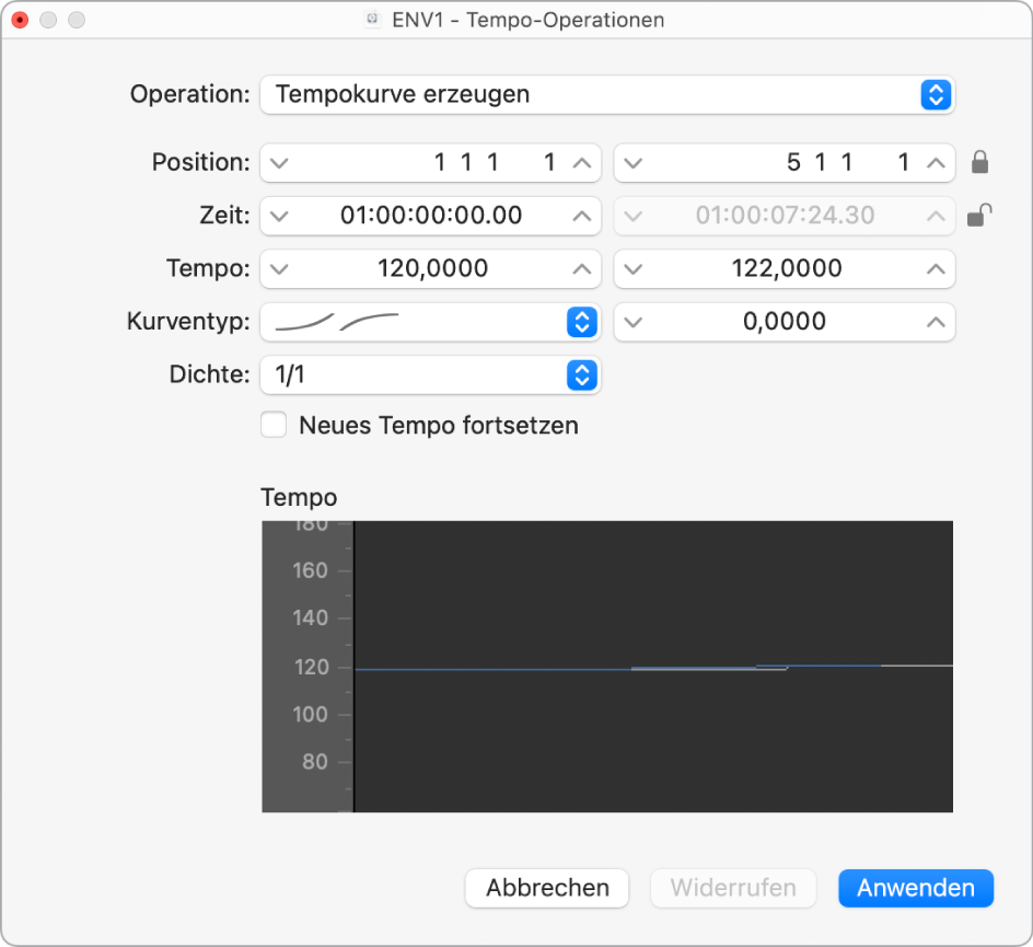 Abbildung. Fenster „Tempo-Operationen“