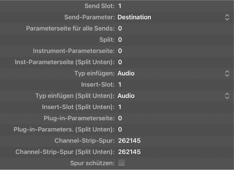 Abbildung. Send- und Plug-in-Parameter der Bedienoberflächengruppe.