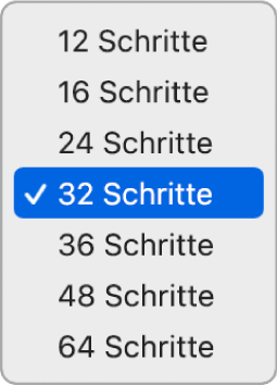 Das Einblendmenü „Pattern-Länge“ des Step Sequencer mit der aktivierten Option für 32 Schritte