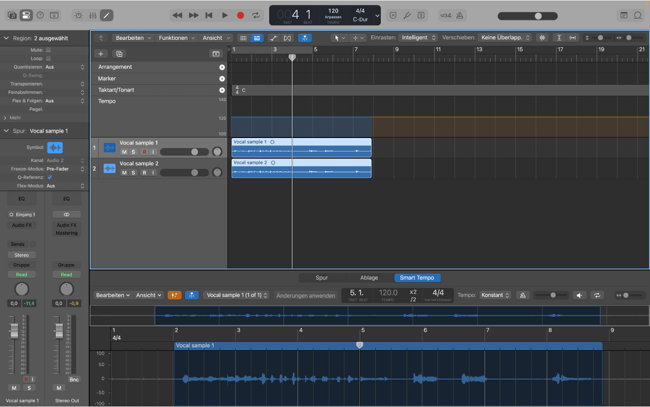 Abbildung. Logic Pro-Projekt mit Mehrspuraudiodateien