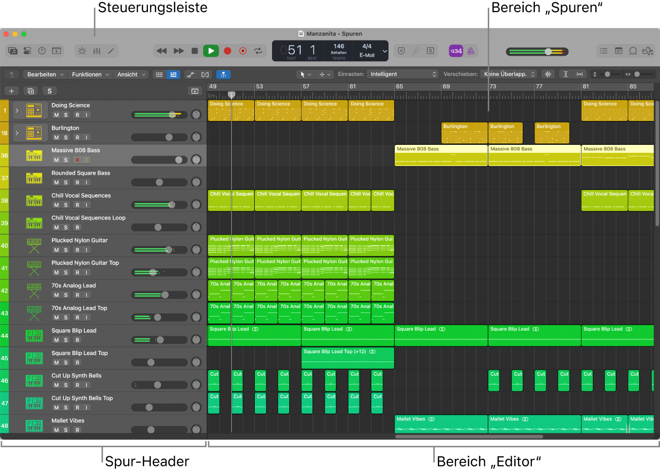 Abbildung. Hauptfenster von Logic Pro