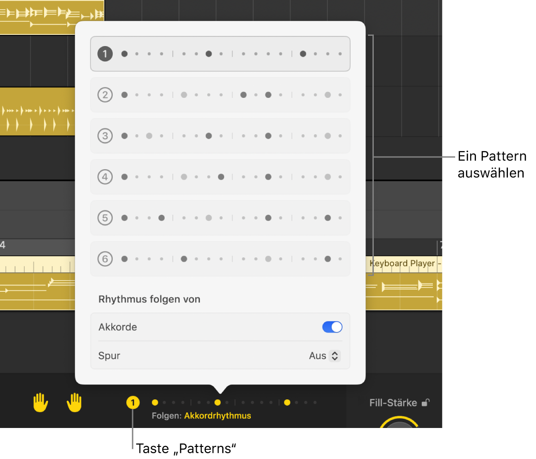 Abbildung. Der Dialog „Patterns“ mit einem ausgewählten Pattern