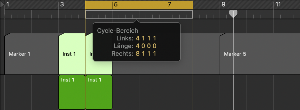 Abbildung. Verschieben des Cycle-Bereichs zur Marker-Spur