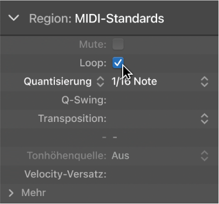 Abbildung. Feld „Loop“ im Informationsfenster „Region“