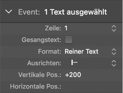 Abbildung. Parameter für globale Textobjekte in der Event-Parameterbox