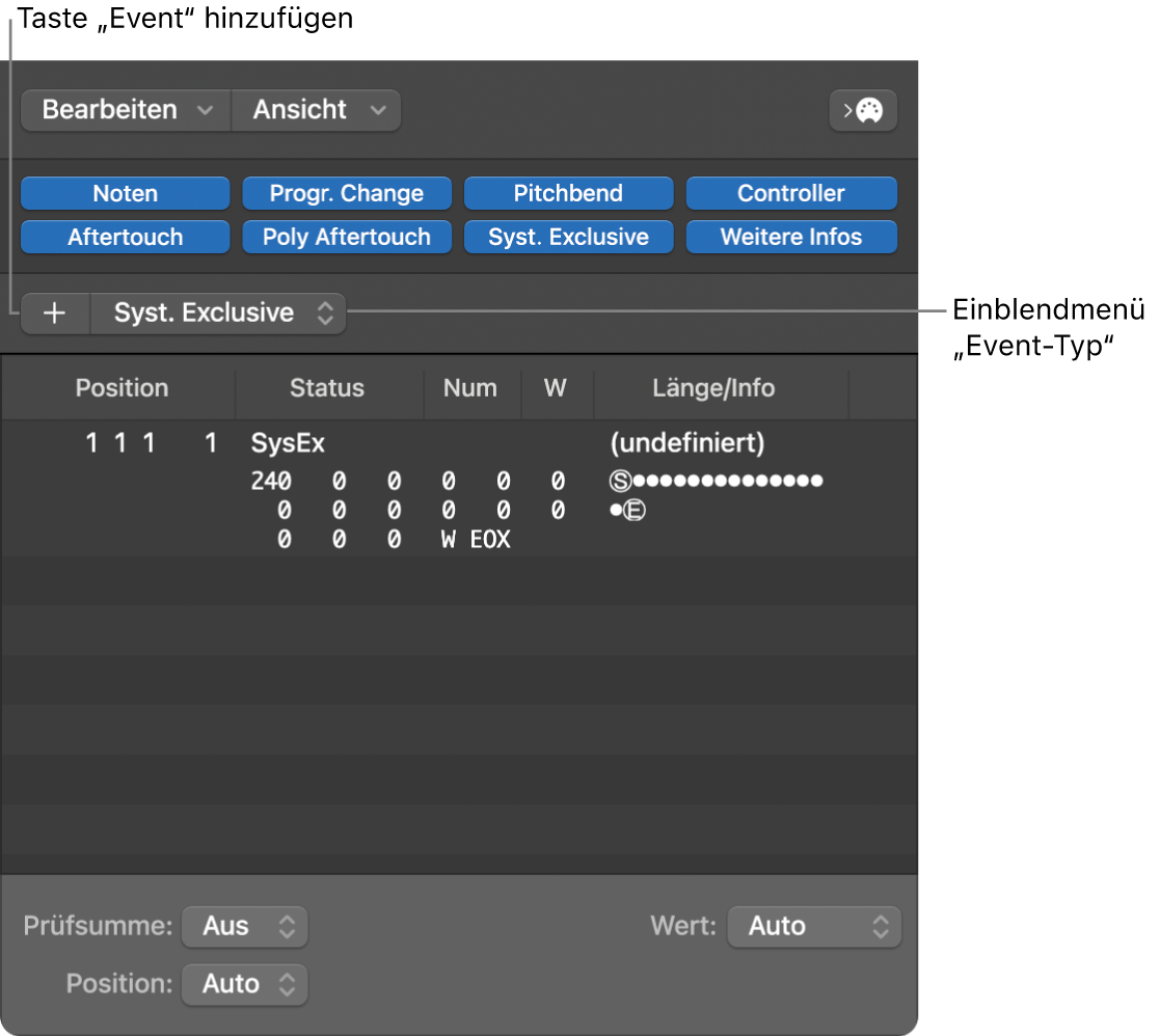 Abbildung. Fenster „SysEx Regler-Editor“