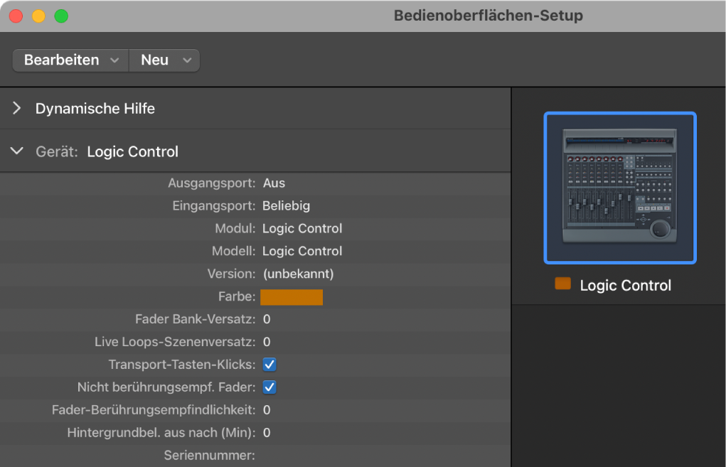 Abbildung. Abbildung der Bedienoberflächen-Parameter im Bedienoberflächenfenster.