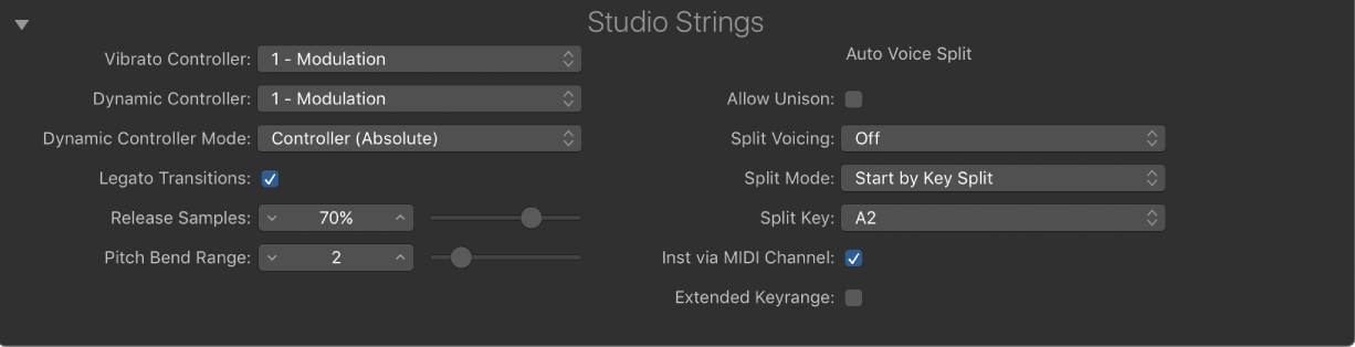 Abbildung. Studio Strings – erweiterte Parameter