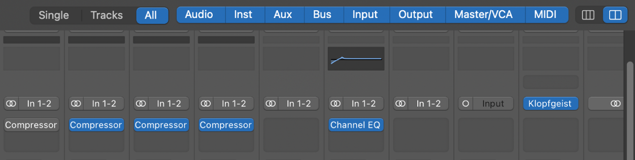 Figure. Pointing to the All button in the Mixer.