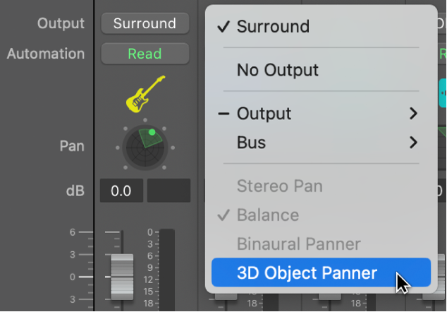 Figure. 3D Object Panner in the Output slot.