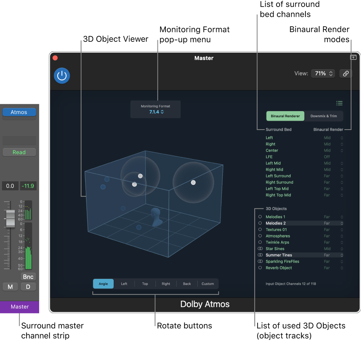 Figure. Dolby Atmos plug-in window.