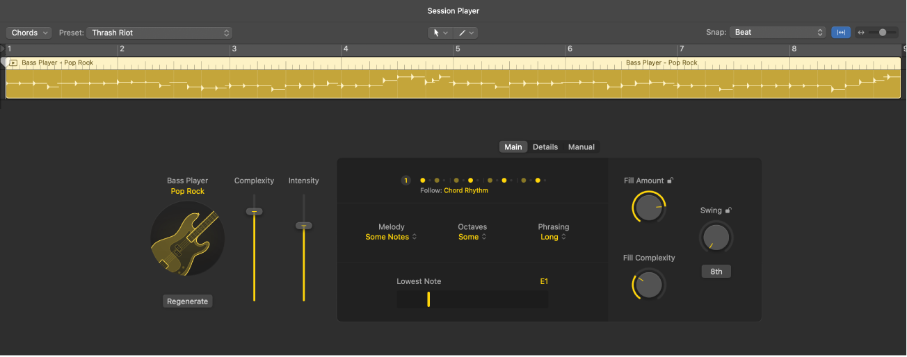 Figure. The Session Player Editor with the Bass Player.