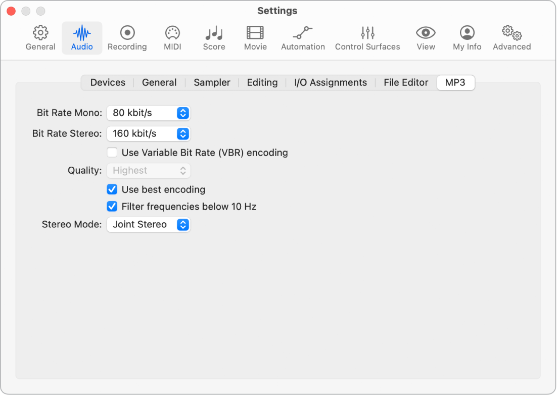 Figure. MP3 settings.