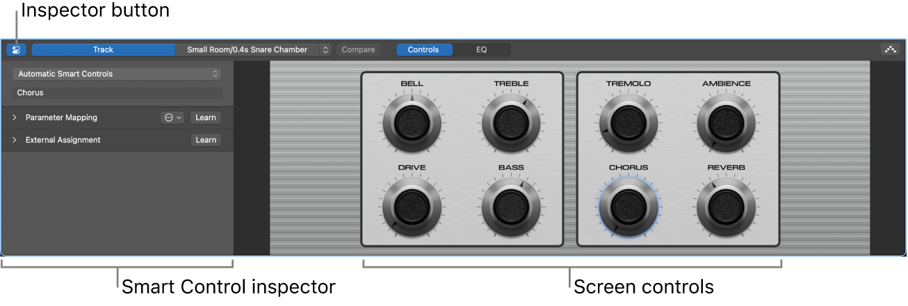 Figure. Smart Controls pane showing screen controls and inspector.