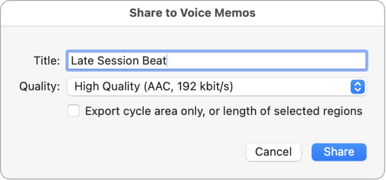 The Share to Voice Memos dialog.