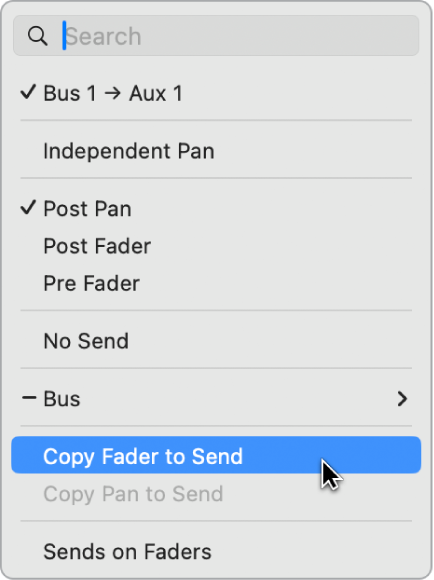 Figure. Copy Fader to Send command.