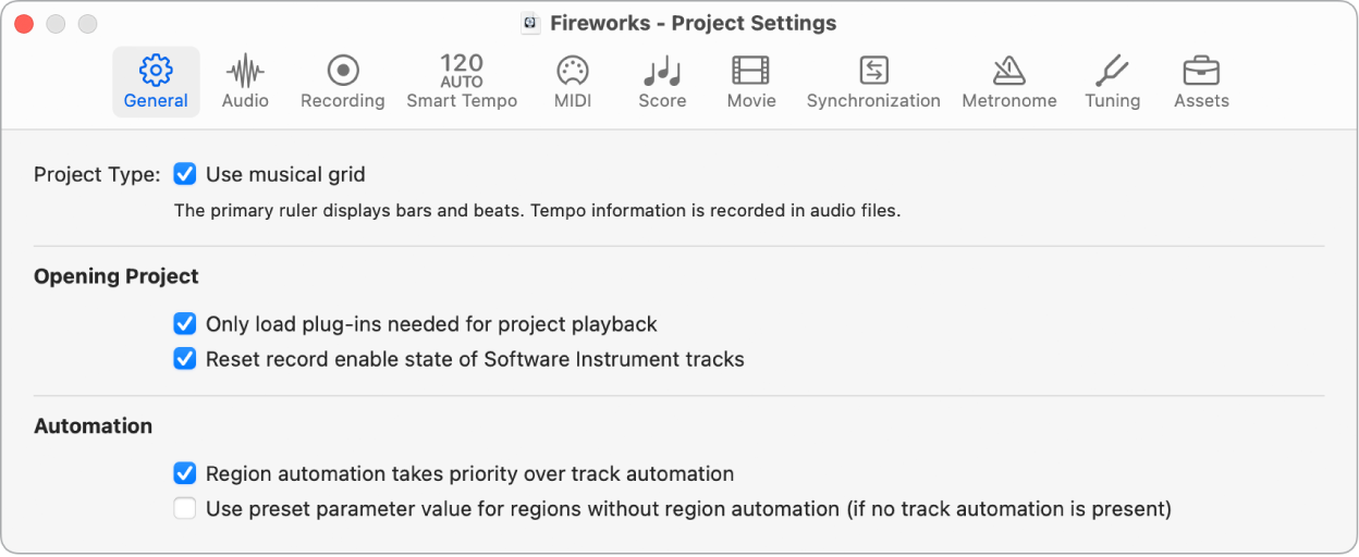 Figure. General project settings.