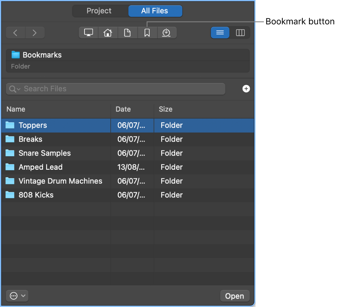 Figure. All Files Browser showing Bookmark button.