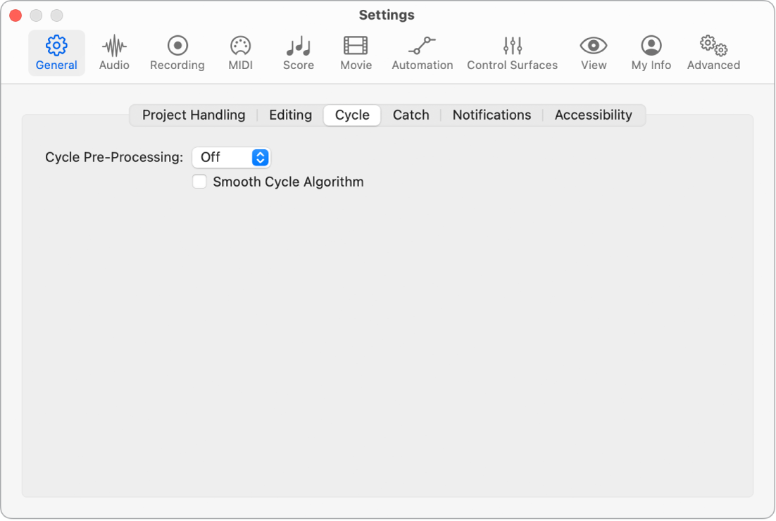 Figure. Cycle settings.