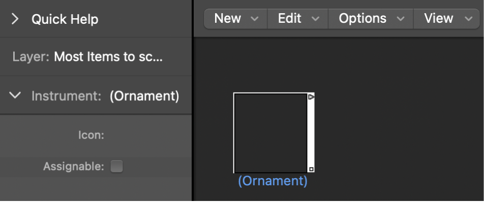 Figure. Environment window showing an ornament object and its inspector.