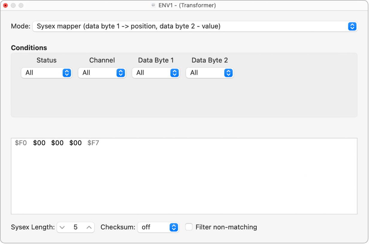 Figure. SysEx mapper in the Transformer window.