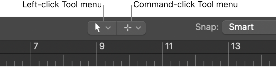 Figure. Left-click and Command-click Tool menus in the Arrange area.