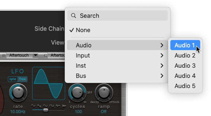 Figure. Side Chain source pop-up menu.