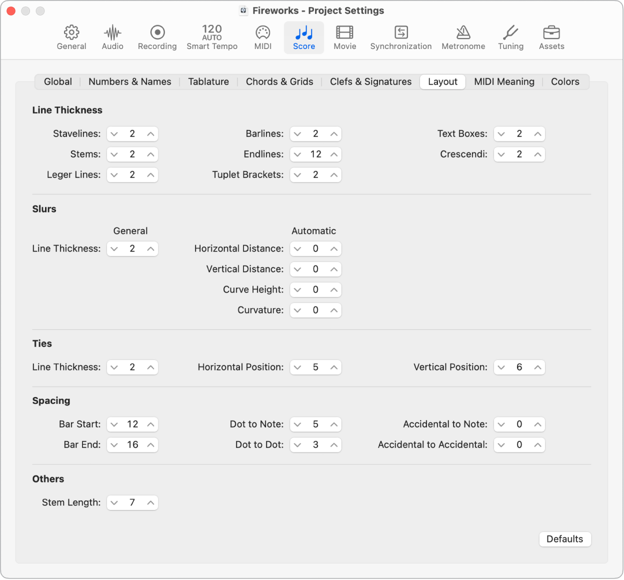 Figure. Layout project settings.