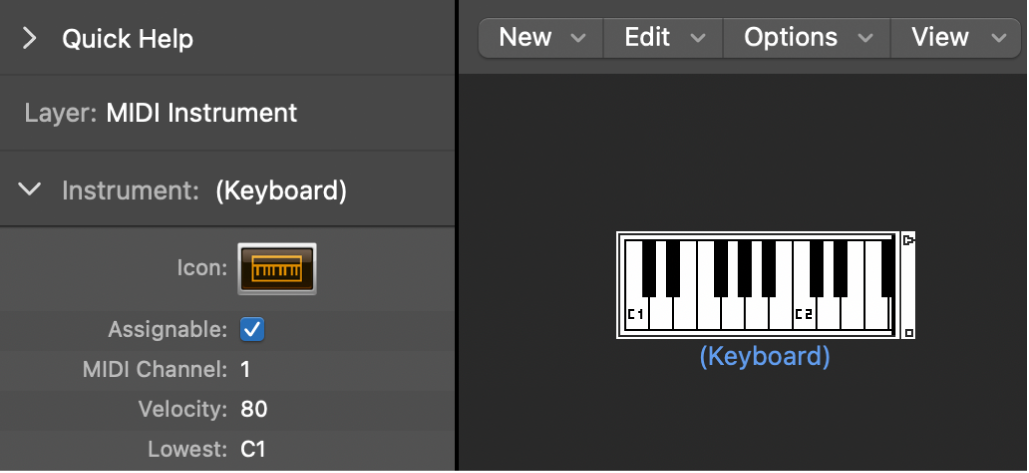 Figure. Environment window showing a keyboard object and its inspector.