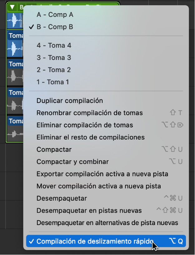 Ilustración. Se está seleccionado “Compilación de deslizamiento rápido” en el menú desplegable.