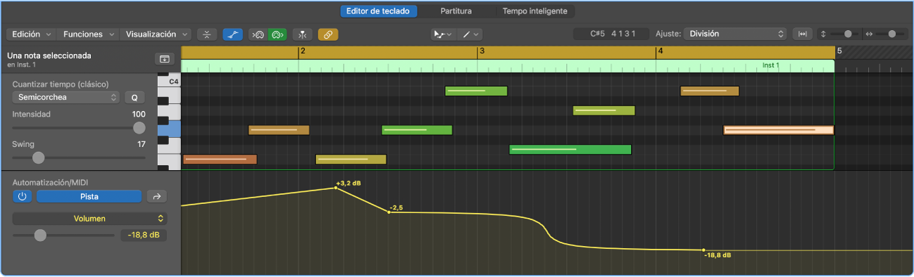 Ilustración. Área Automatización/MIDI con automatización de pistas.