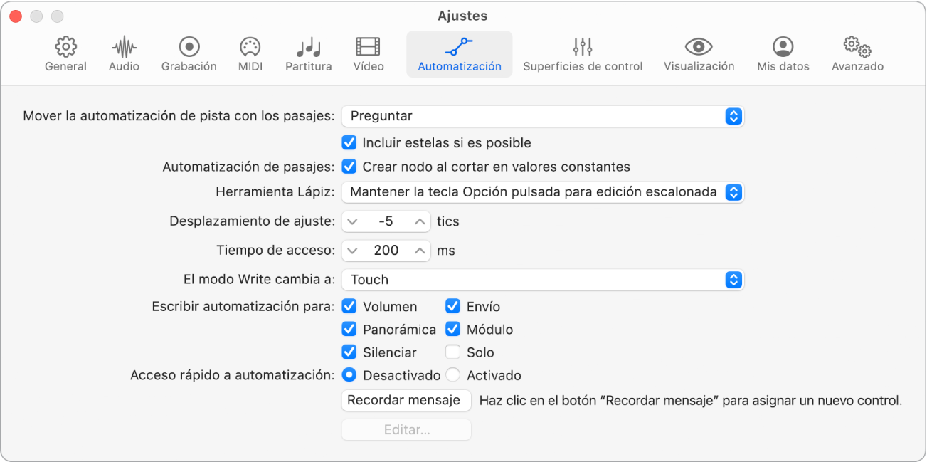 Ilustración. Ajustes de automatización.