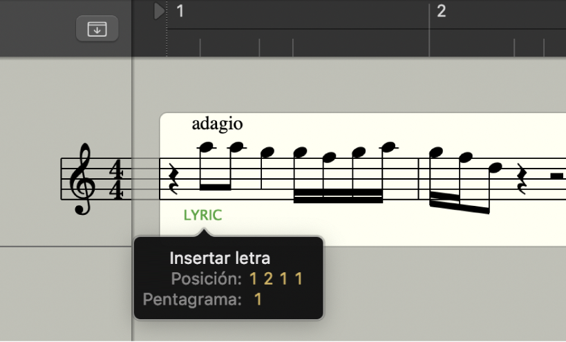 Ilustración. Se están añadiendo letras a una partitura.