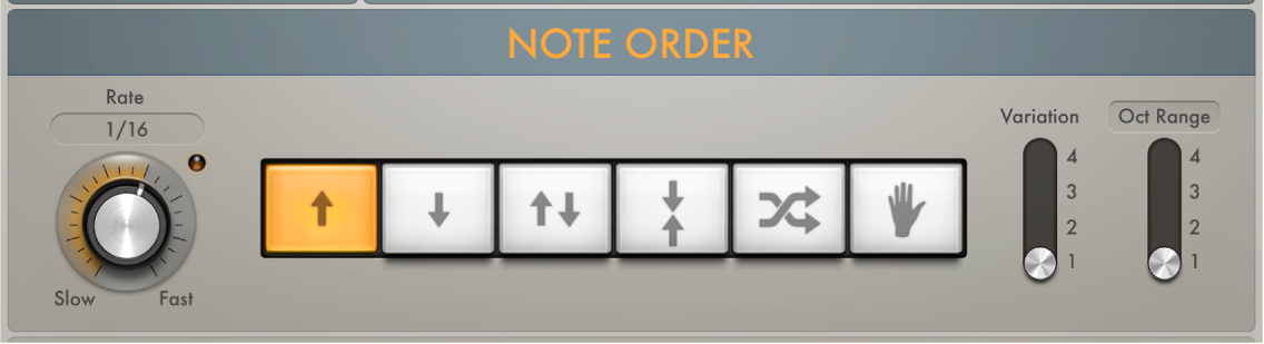 Figure. Paramètres d’ordre des notes d’Arpeggiator.