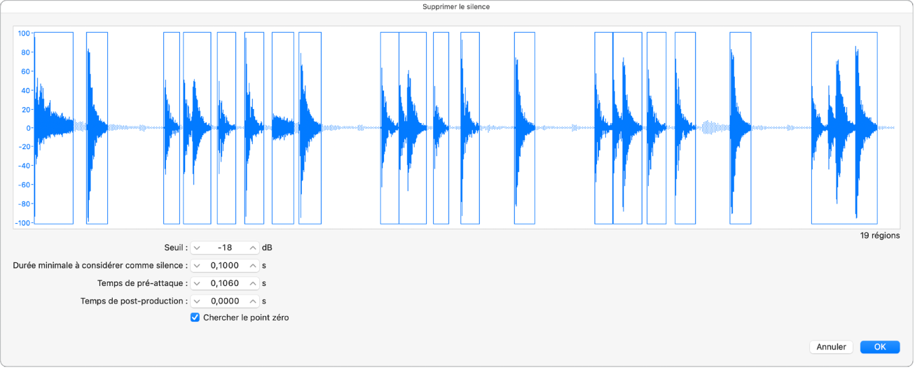Figure. Fenêtre Supprimer le silence.