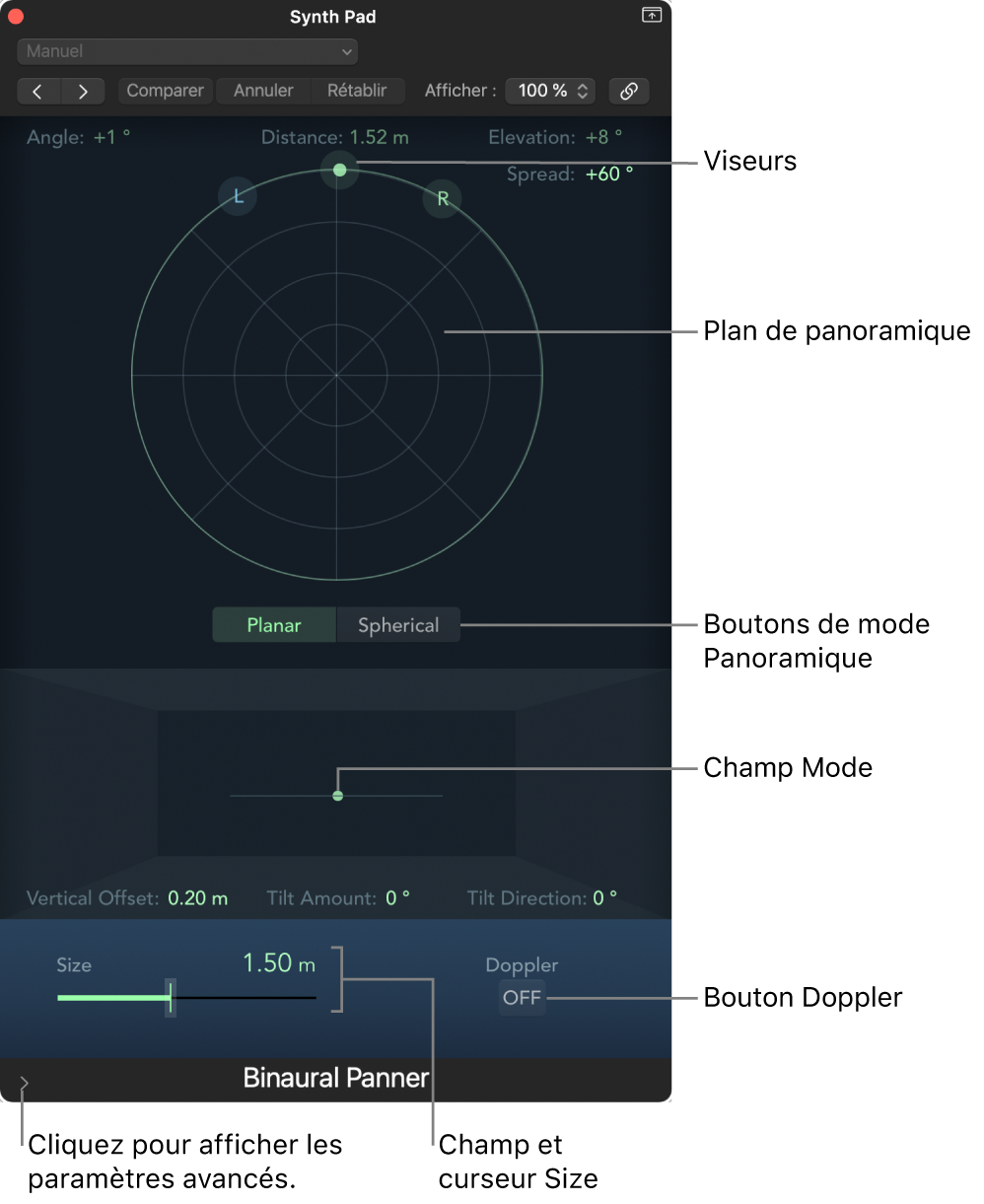 Figure. Fenêtre Binaural Panner.