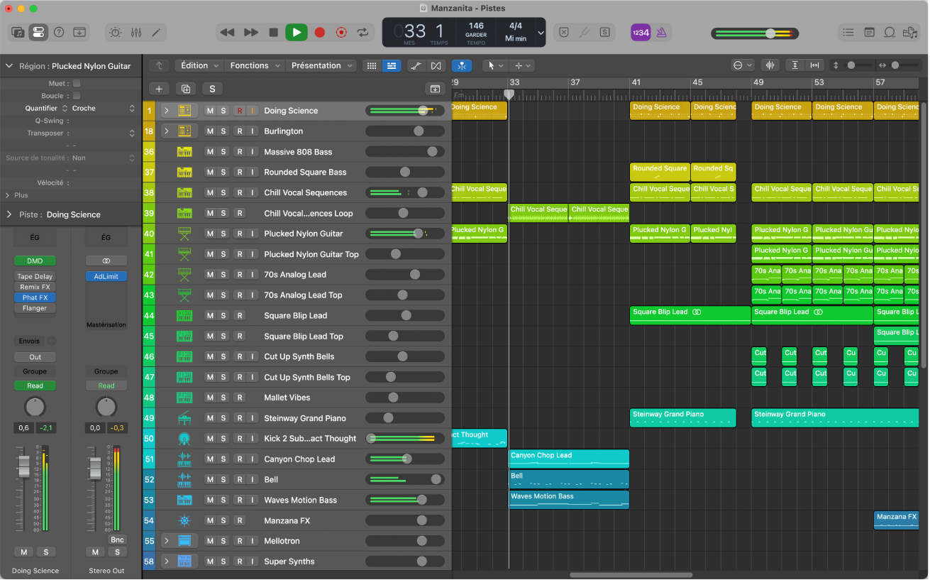 Figure. Fenêtre principale de Logic Pro.