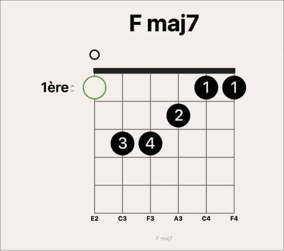 Figure. Point blanc de position de doigt facultatif sur une grille d’accords