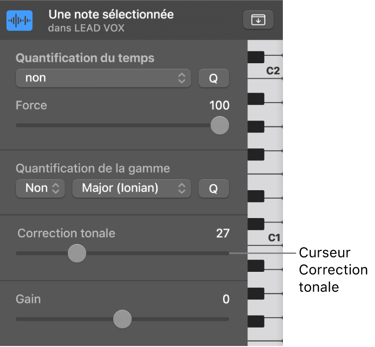 Figure. Curseur « Correction de tonalité ».