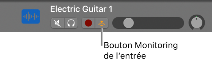 Figure. En-tête de la piste audio avec son bouton « Monitoring de l’entrée » sélectionné.