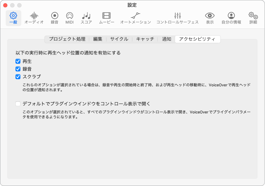 図。「アクセシビリティ」設定。