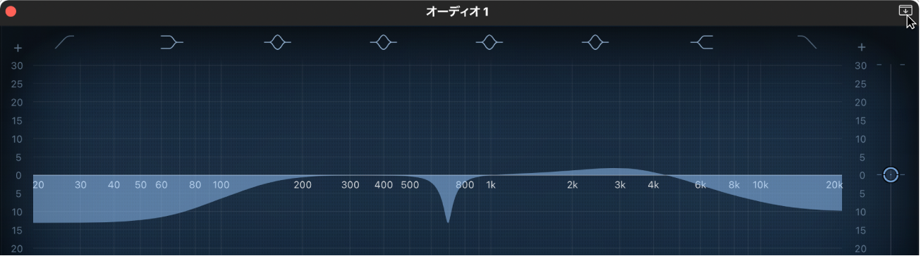 図。プラグインウインドウの右上隅にあるアイコンをポイントする。