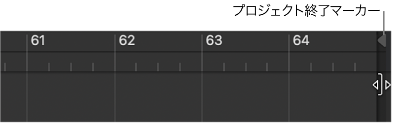 図。トラック領域ルーラのプロジェクト終了マーカー。